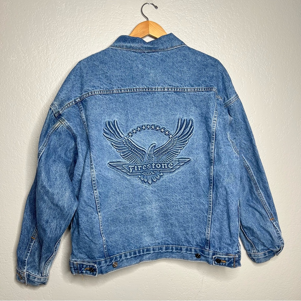 Vintage 90s Tyca Firestone Embossed Logo Denim Jacket/Made in USA sz xl